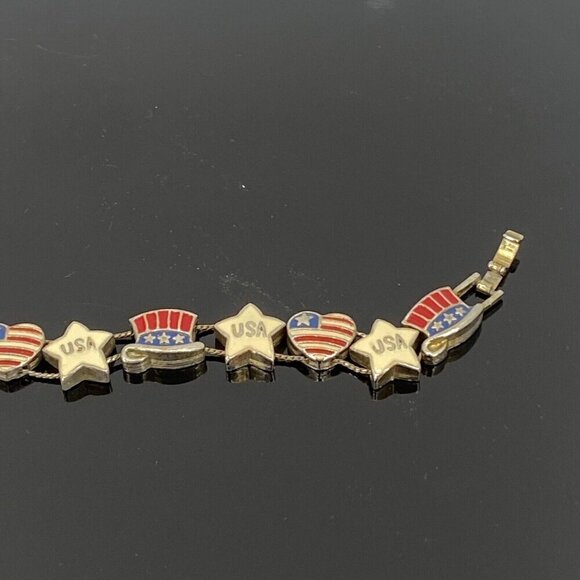 4th Of July USA American Flag Patriotic Charm Bracelet W/ Clasp Closure - Picture 5 of 9